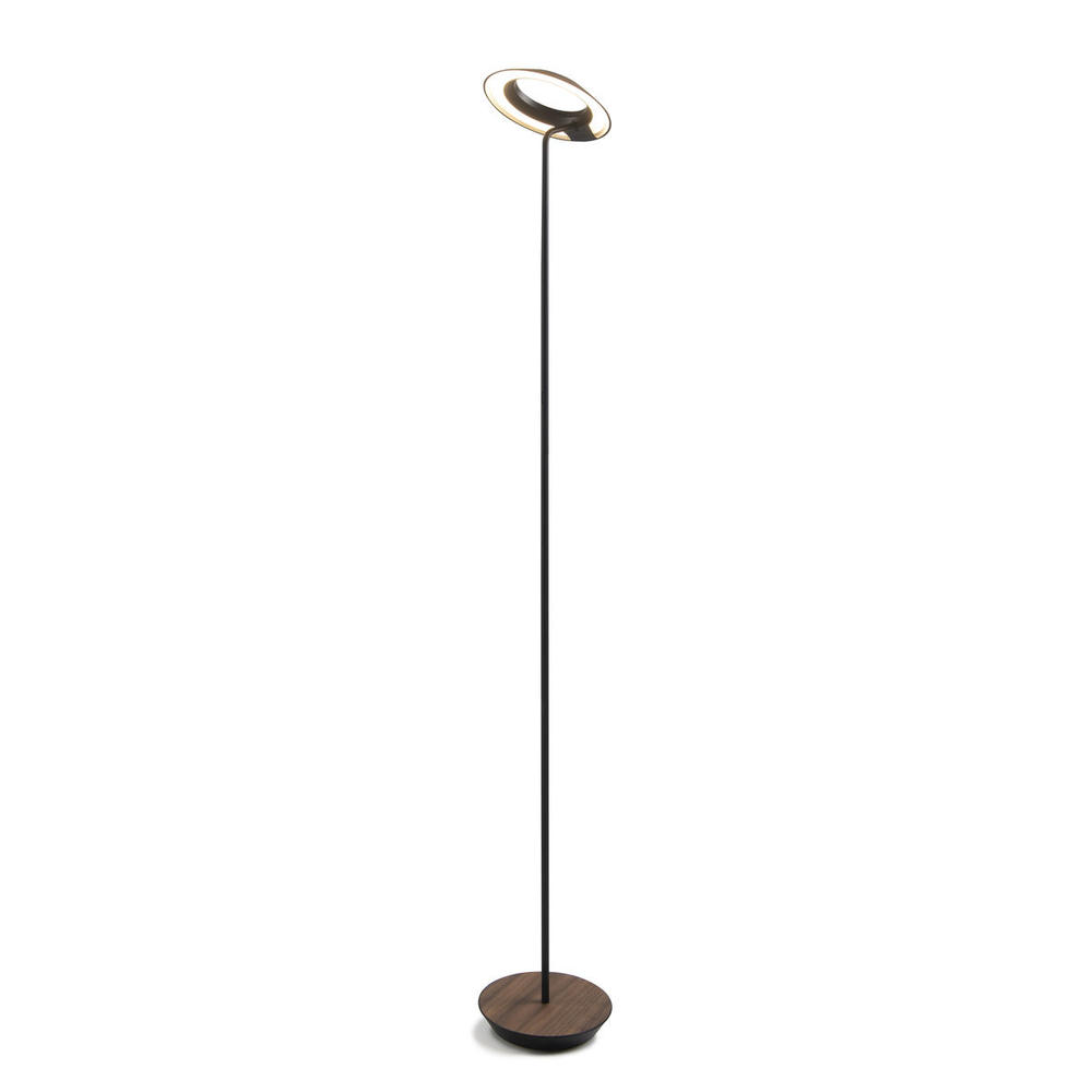 Royyo Floor Lamp, Matte Black Body, Oiled Walnut base plate