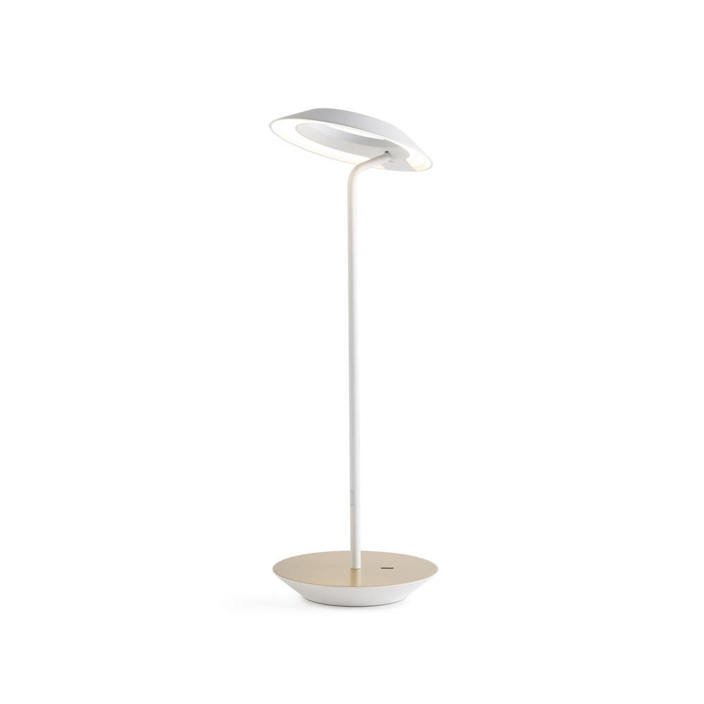 Royyo Desk Lamp, Matte White body, Brushed Brass base plate