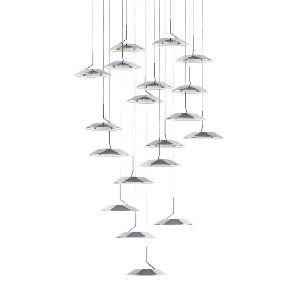 Royyo Pendant (Circular with 19 pendants), Chrome, Matte White Canopy