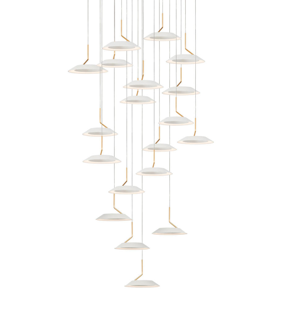 Royyo Pendant (Circular with 19 pendants), Matte White with Gold accent, Matte White Canopy