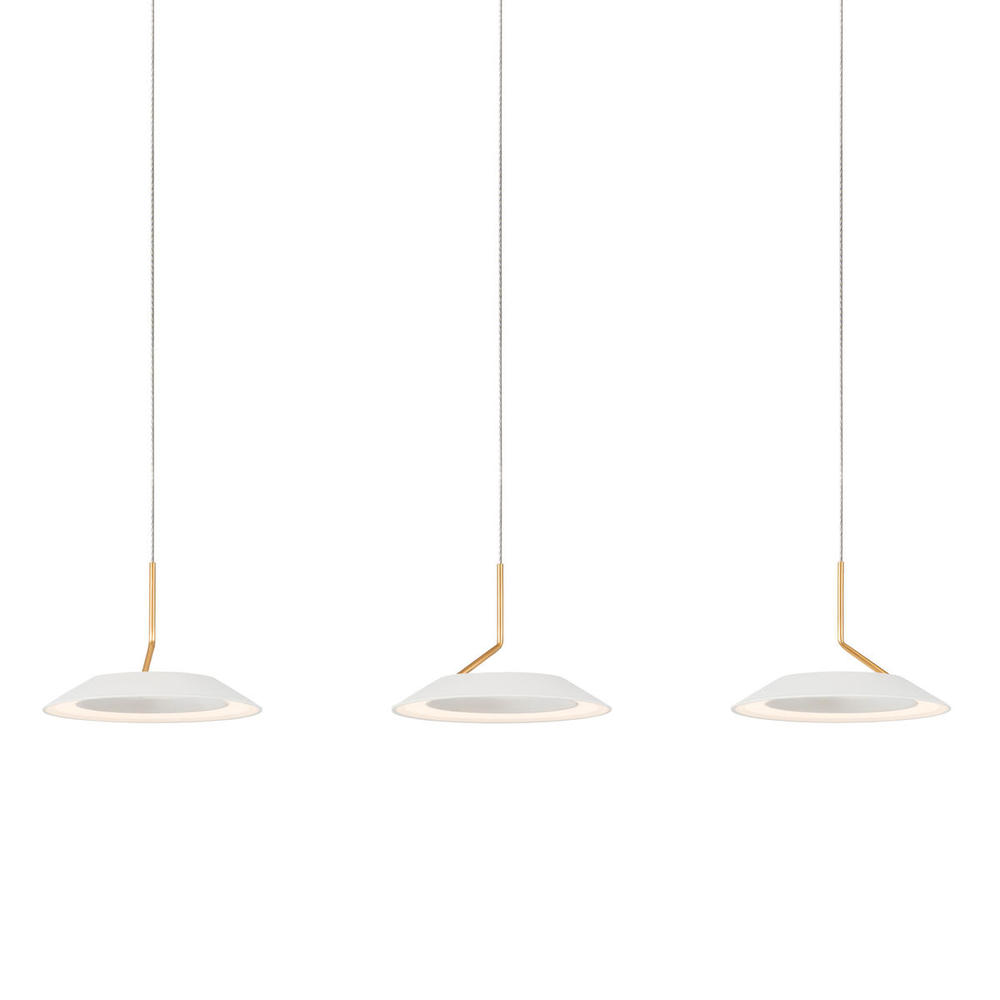 Royyo Pendant (linear with 3 pendants), Matte White with Gold accent, Matte White Canopy