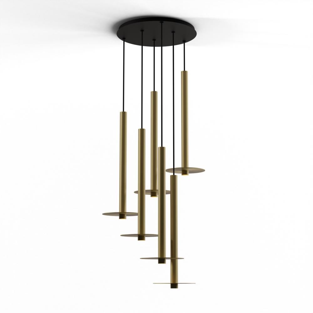 Combi Pendant 24" Circular 6 Combo Brass with Matte Black Canopy