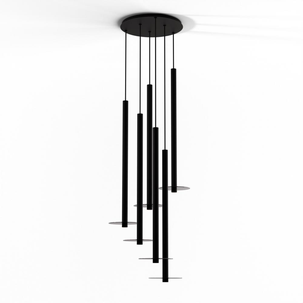 Combi Pendant 36" Circular 6 Combo Matte Black with Matte Black Canopy