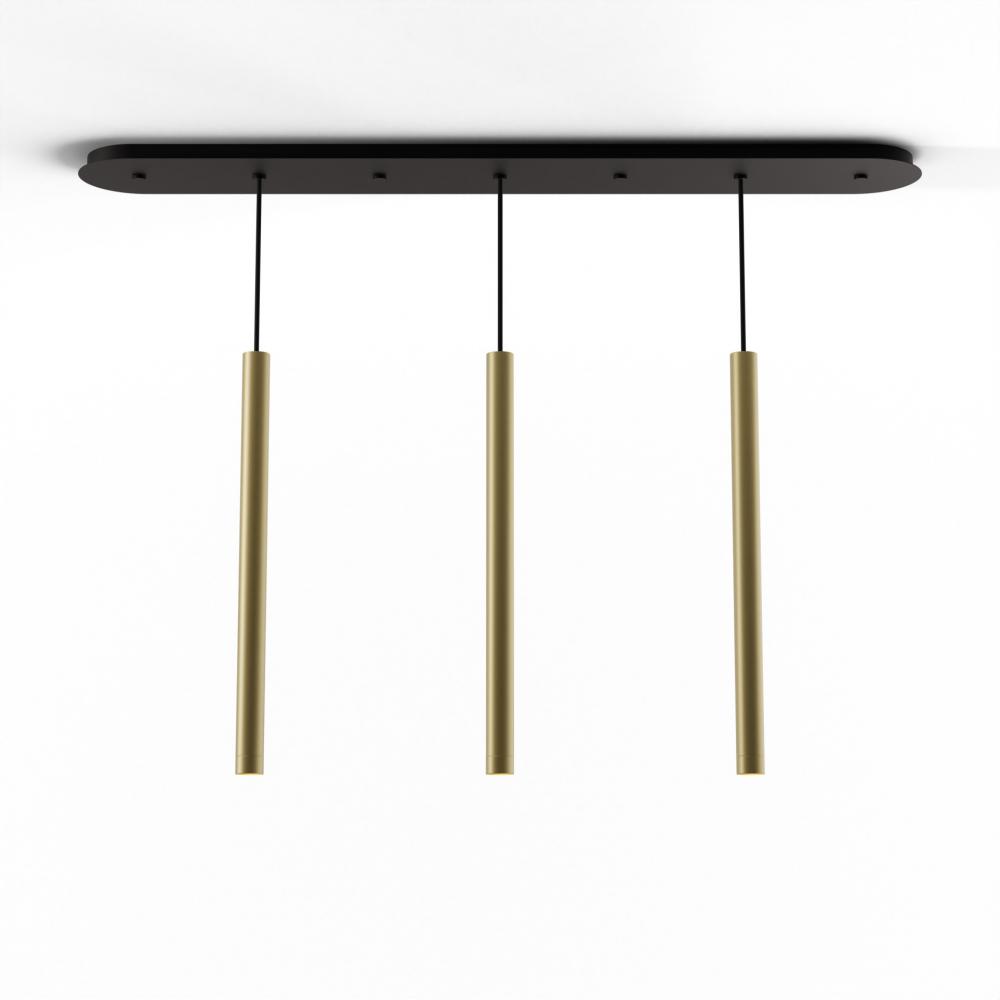 Combi Pendant 24" Linear 3 Combo Brass with Matte Black Canopy, Suspension / Flush Mount 2-in-1