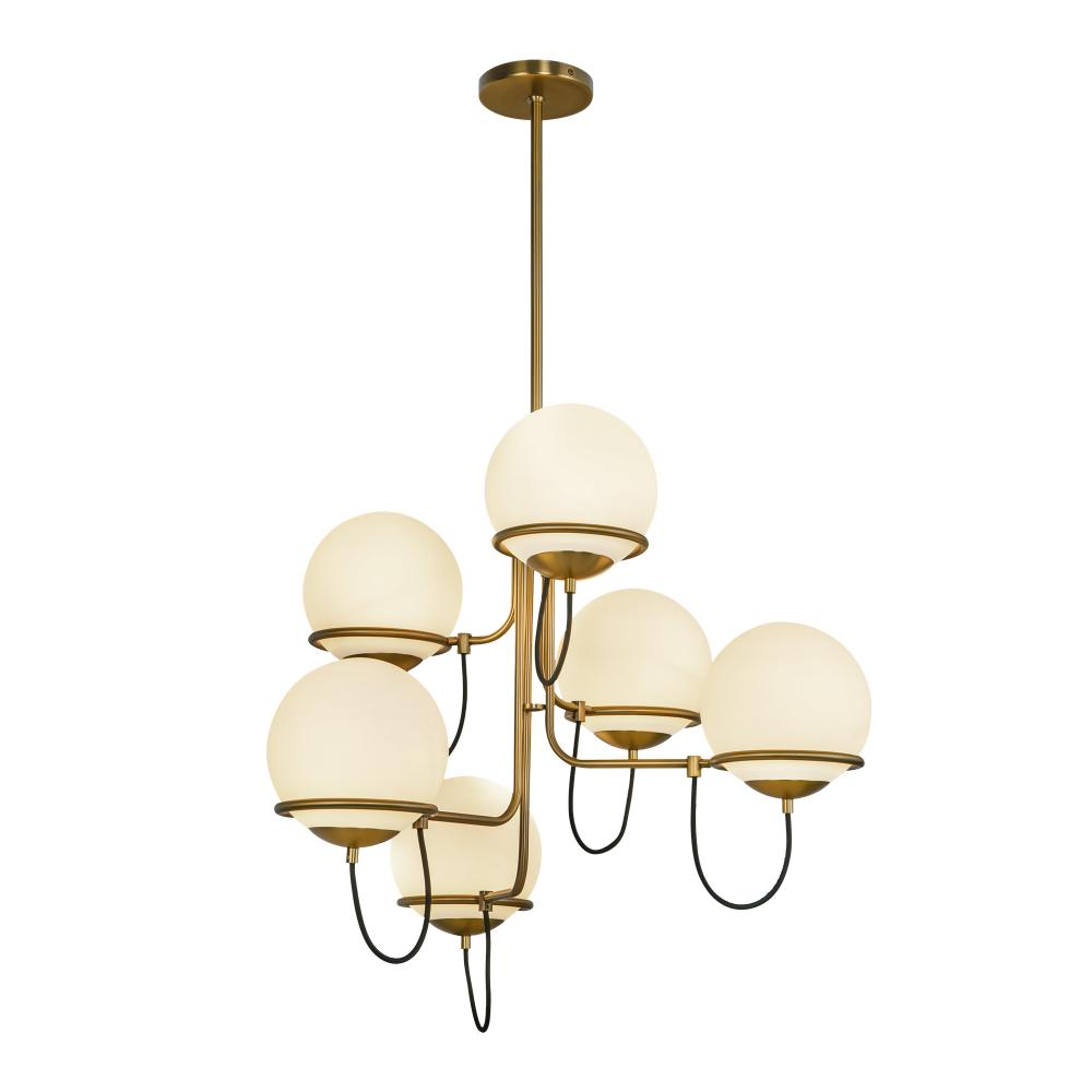 Alba 32-in Aged Brass/Opal Glass 6 Lights Chandelier