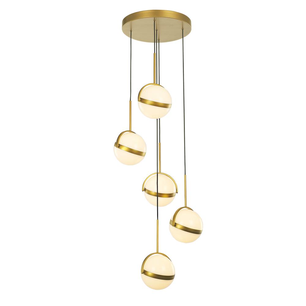 Globo 5 Head Brushed Gold LED Multi Pendant