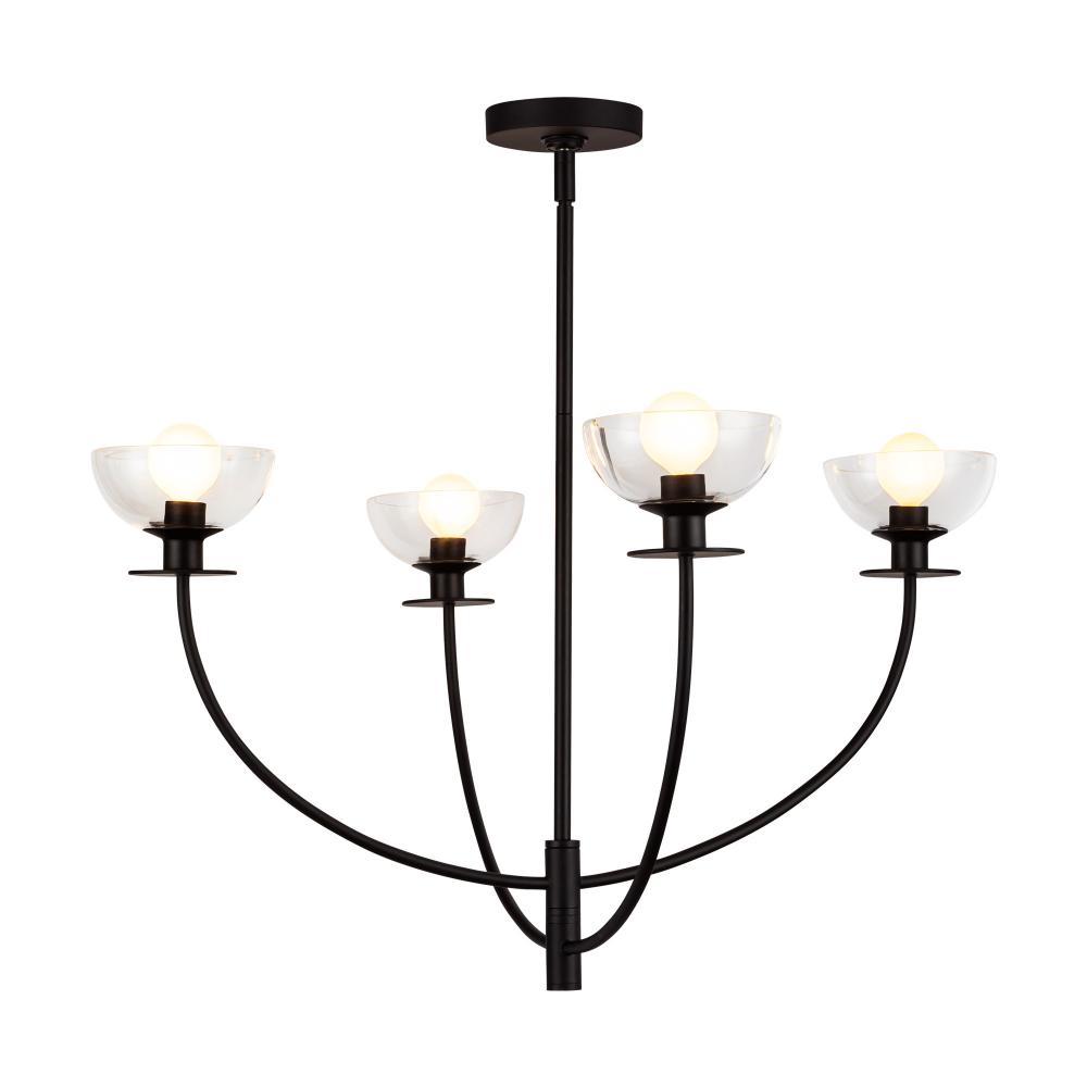 Sylvia 26-in Matte Black/Clear Glass 4 Lights Chandelier