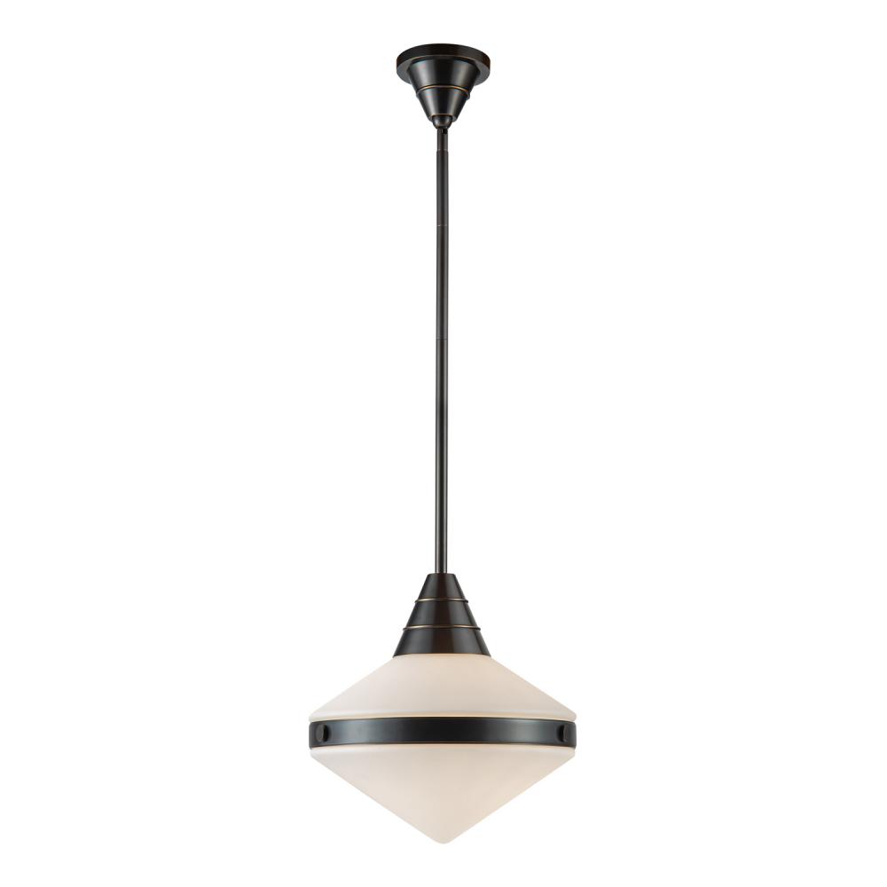 Willard 14-in Urban Bronze/Opal Matte Glass 1 Light Pendant