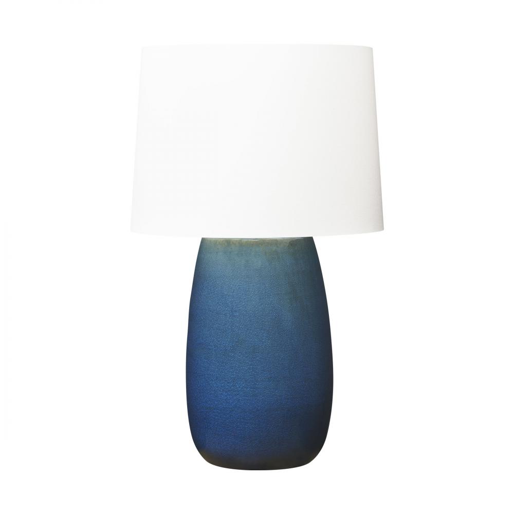 Barbara Barry Roma 1-Light Table Lamp in Deep Ocean Crackle Finish with White Linen Fabric Shade