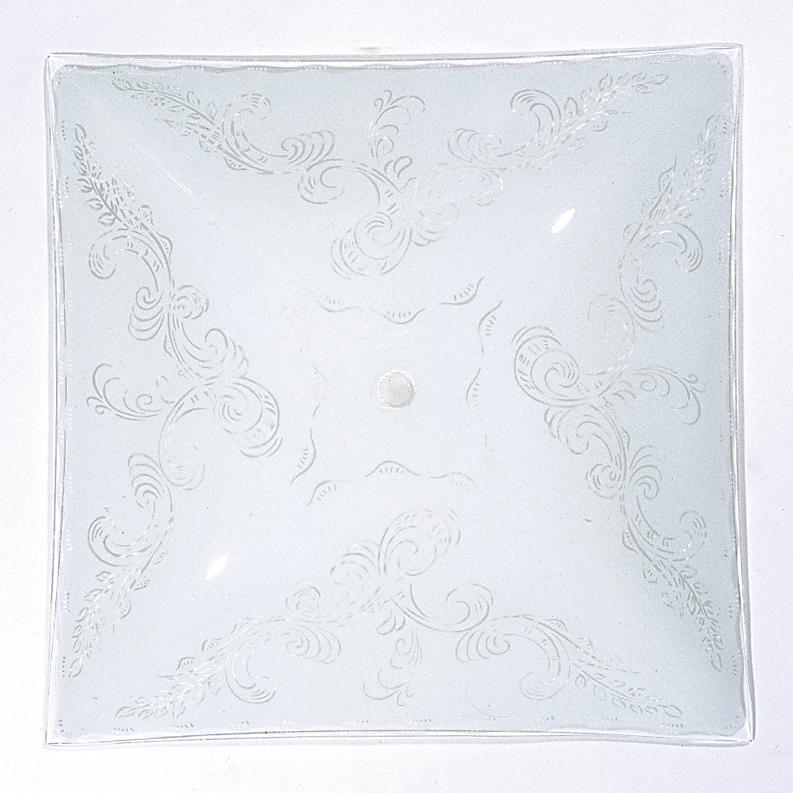 14 in.; Square Glass Lamp Shade; White; Clear Floral Pattern