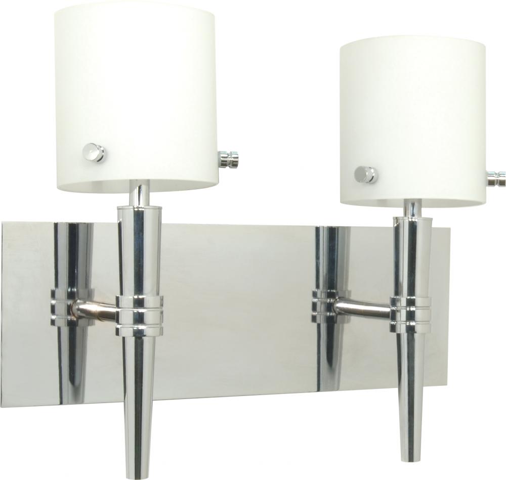 2-Light Wall Mounted Vanity Light Fixture in Polished Chrome with White Opal Glass and (2) Halogen