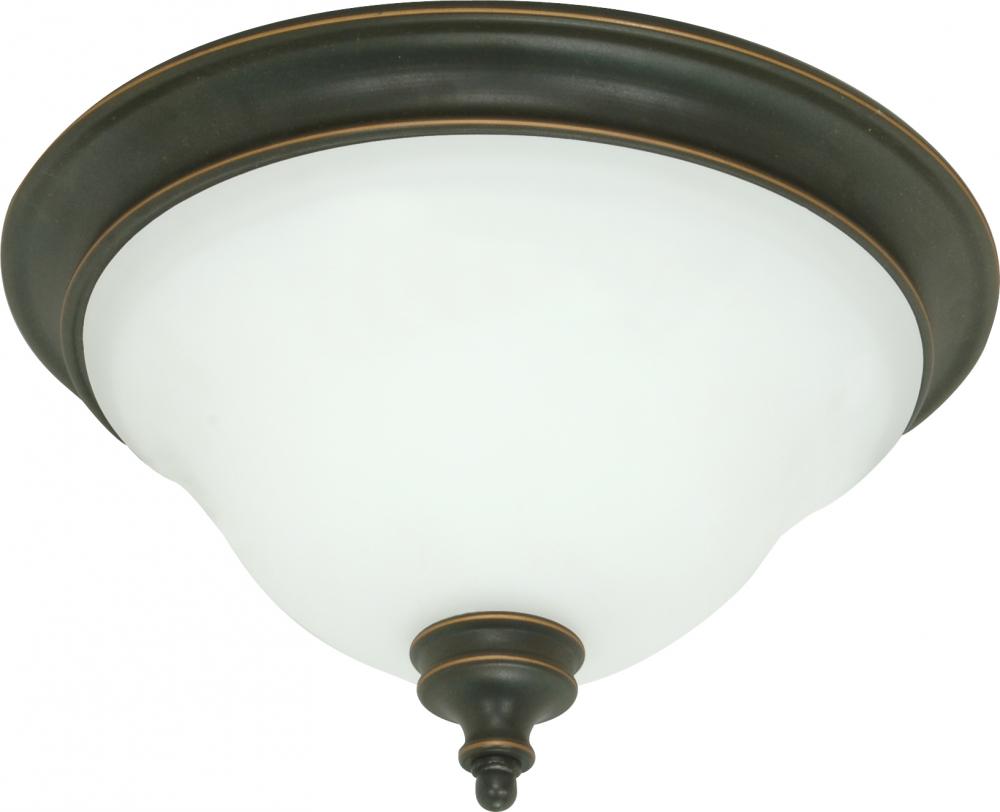 2-Light Dome Flush Mount Ceiling Light Fixture in Rustic Bronze with White Satin Glass