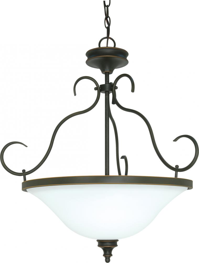 3-Light Hanging Pendant Light Fixture in Rustic Bronze with White Satin Glass