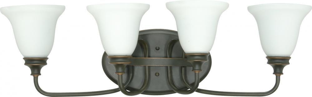 4-Light Wall Mounted Vanity Light Fixture in Rustic Bronze with White Satin Glass