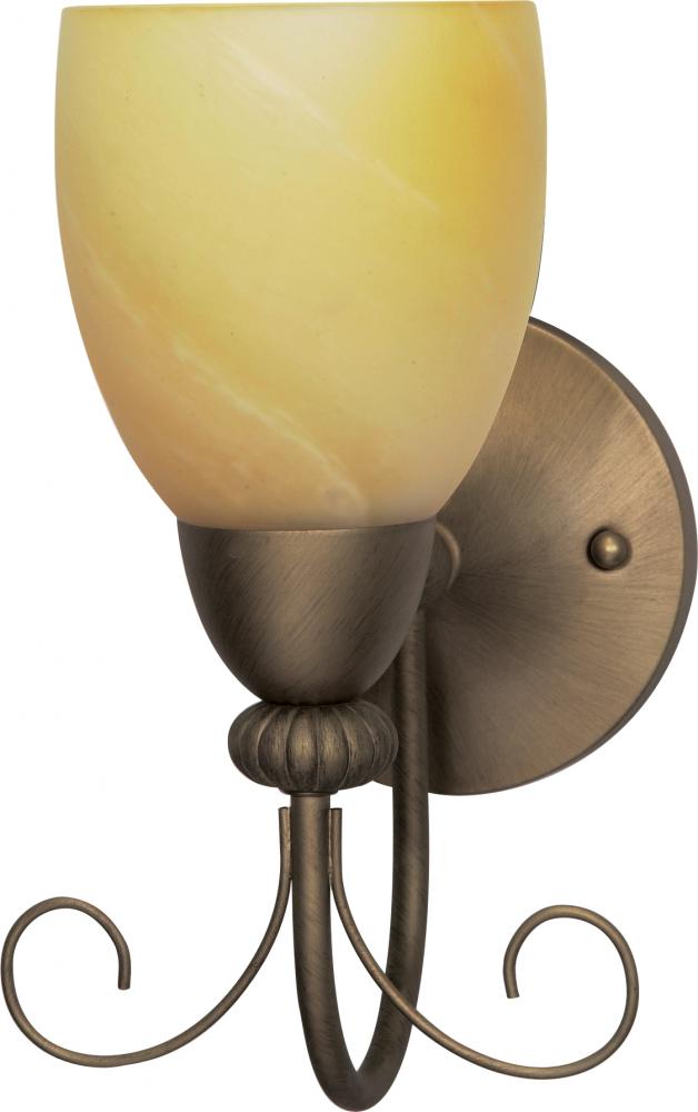 1-Light 7" Wall Mounted Vanity Light Fixture in Flemish Gold Finish with Gold Washed Alabaster