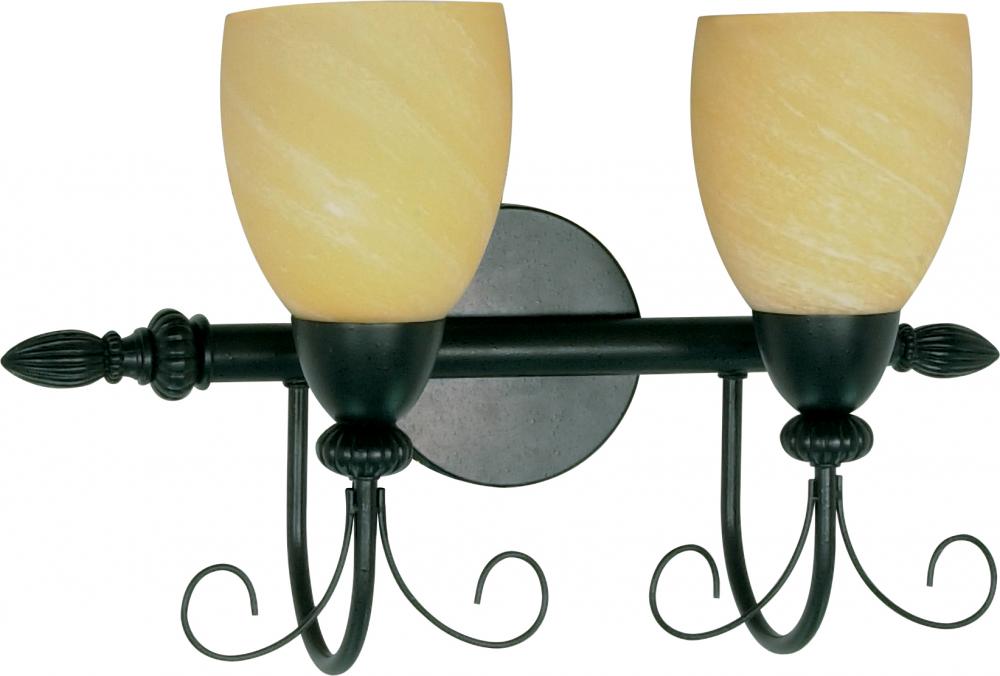 2-Light 18" Wall Mounted Vanity Light Fixture in Textured Black Finish with Gold Washed