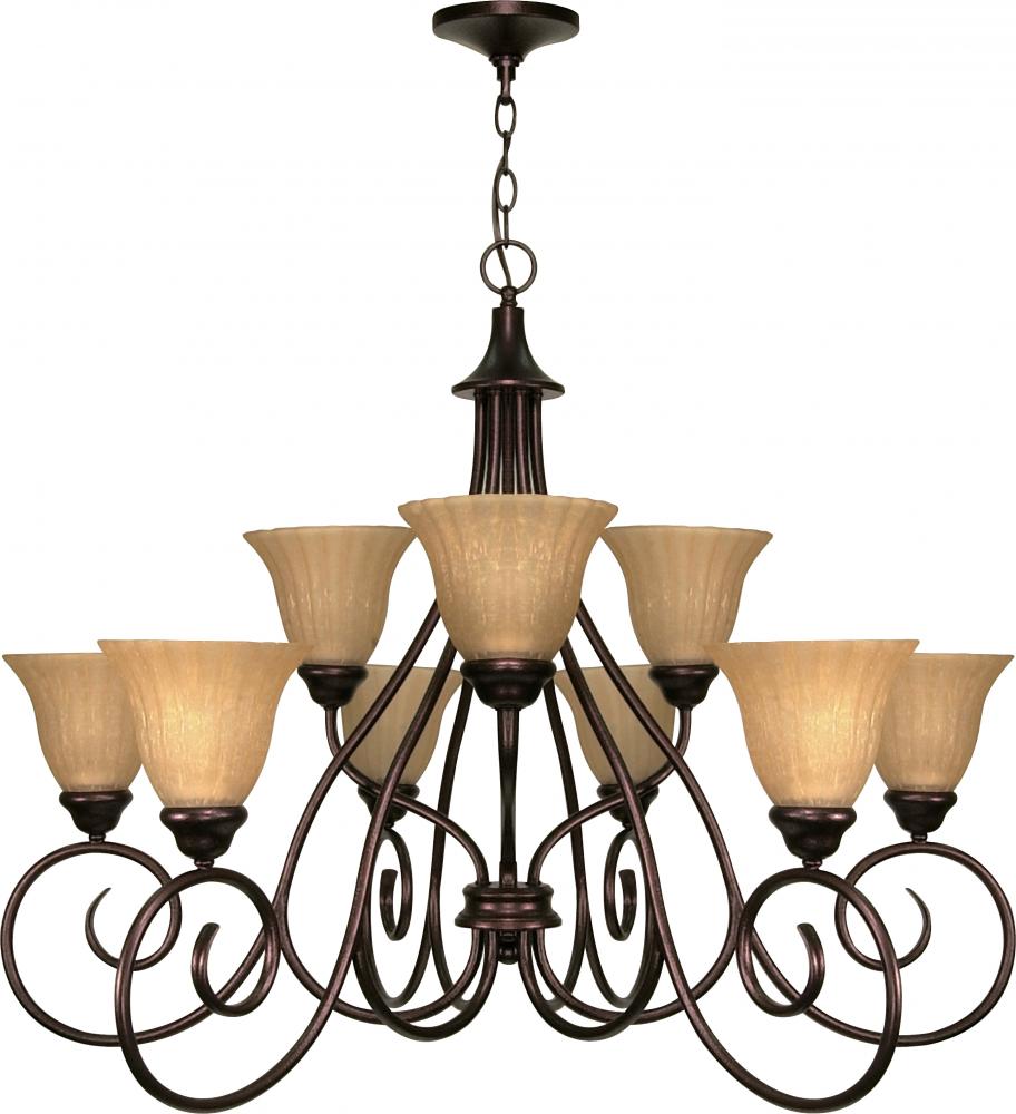 Moulan ES; 9 Light; Chandelier 2 Tier with Champagne Linen Glass; Lamp Included