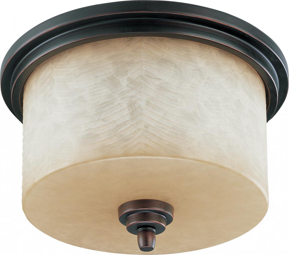 3-Light Flush Mount Ceiling Light in Patina Bronze Finish with Saddle Stone Glass