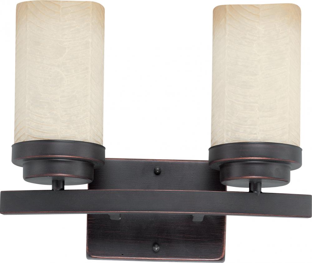 2-Light Vanity Light Fixture in Patina Bronze Finish with Saddle Stone Glass