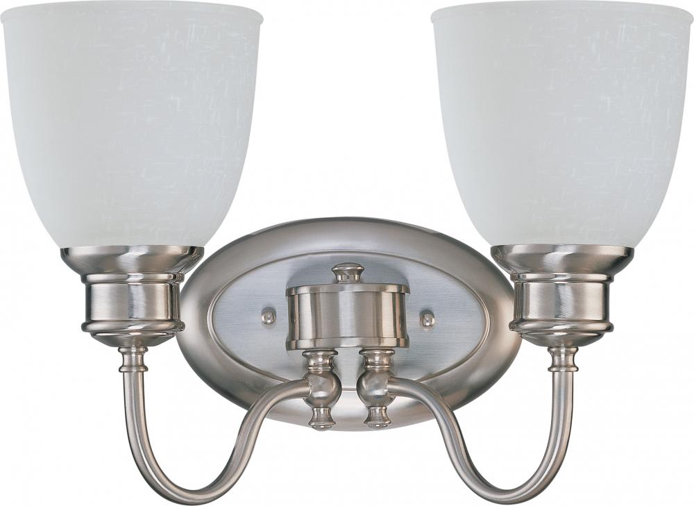 2-Light Vanity Fixture in Brushed Nickel Finish (Convertible Glass Up or Down) with Frosted Linen