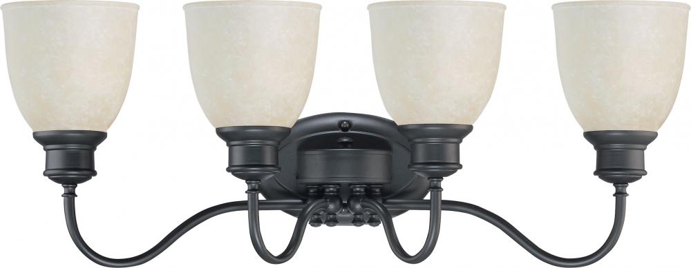 4-Light Vanity Fixture in Aged Bronze Finish (Convertible Glass Up or Down) with Biscotti Glass