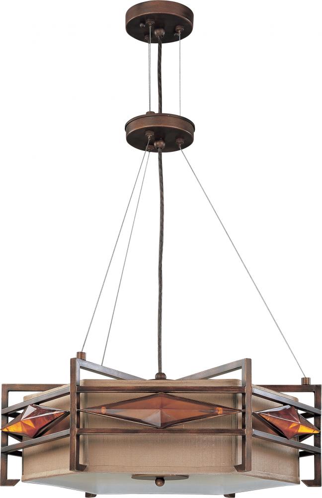 Gable - 3 Light Pendant w/ Golden Bronze Fabric Shade