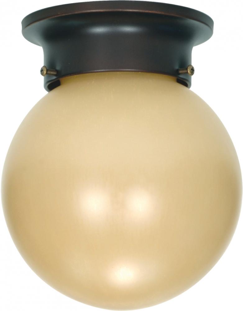 1-Light 6" Flush Mount Ball Ceiling Light Fixture in Mahogany Bronze Finish with Champagne Linen