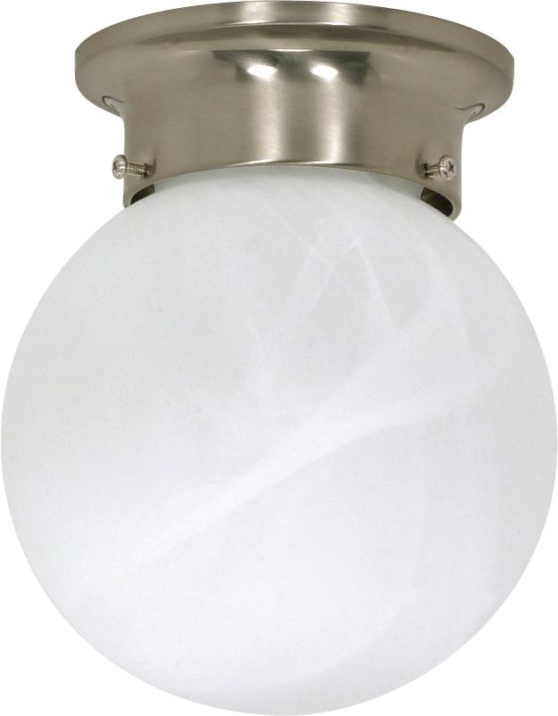 1-Light Flush Mount Ball Ceiling Light in Brushed Nickel Finish with Alabaster Glass and (1) 13W