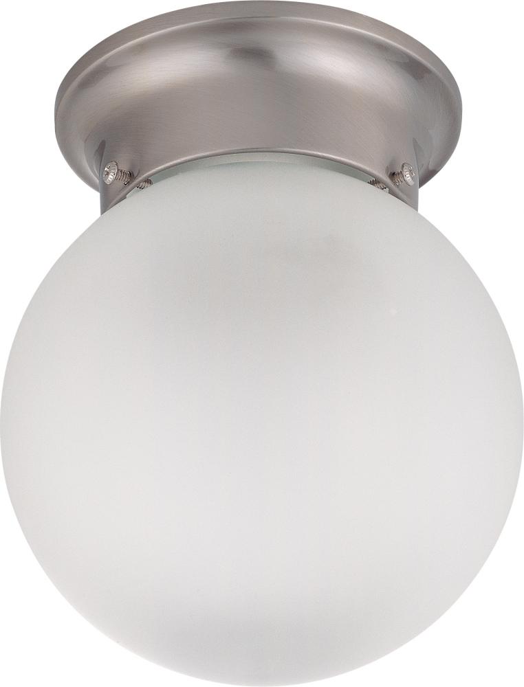 1-Light Flush Mount Ball Ceiling Light in Brushed Nickel Finish with Frosted White Glass and (1) 13W