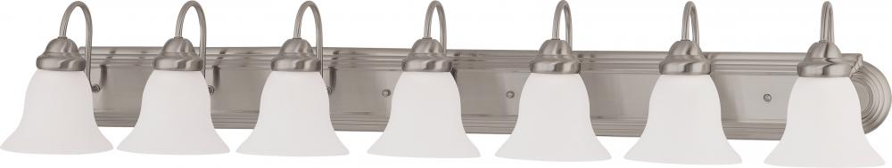 7-Light Vanity Fixture in Brushed Nickel Finish with Frosted White Glass and (7) 13W GU24 Lamps