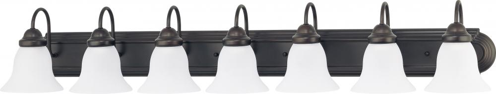 7-Light Vanity Light Fixture in Mahogany Bronze Finish with Frosted White Glass and (7) 13W GU24