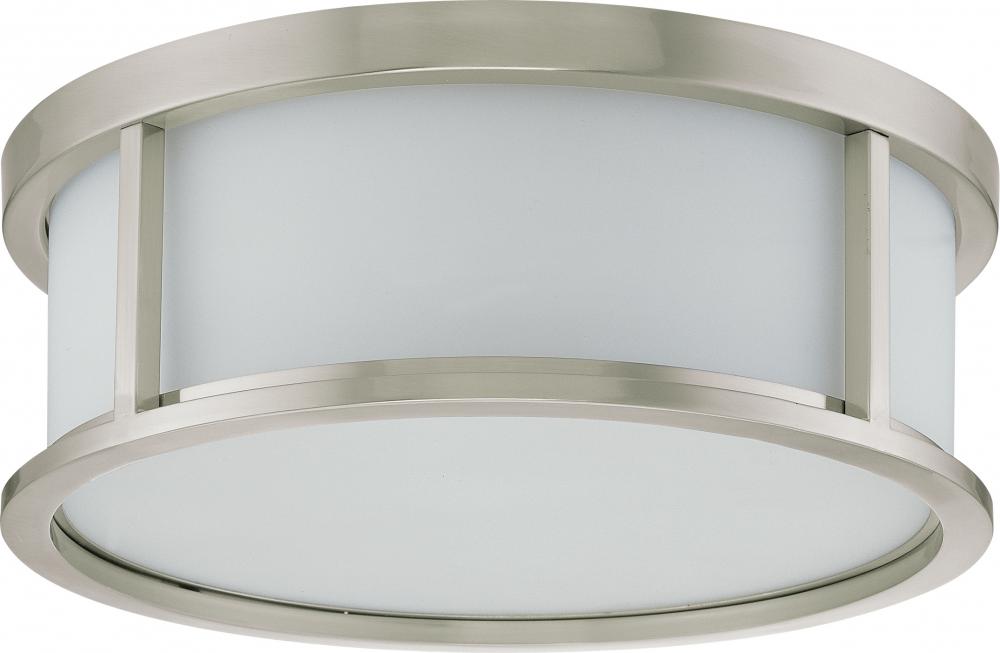 3-Light Large Flush Mount Ceiling Light in Brushed Nickel Finish with White Satin Glass and (3) 13W