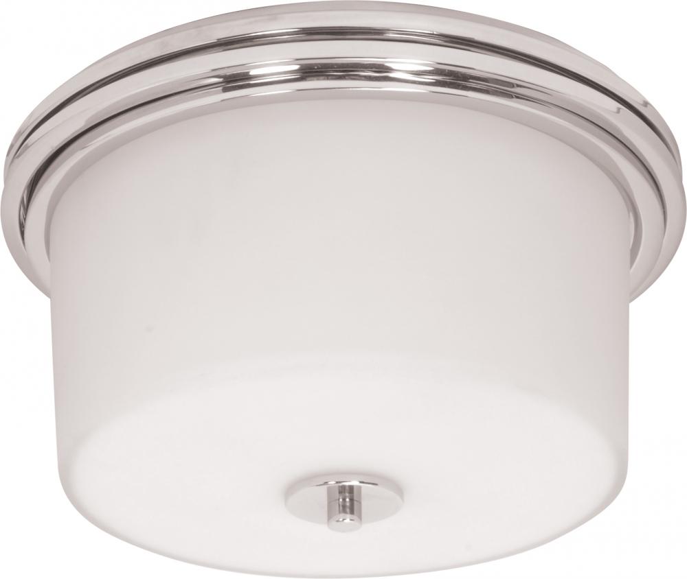 2-Light Flush Mount Ceiling Light in Polished Chrome Finish with White Opal Glass and (2) 13W GU24