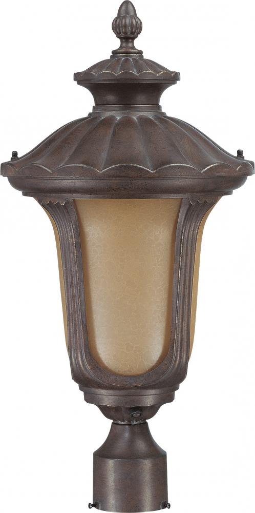 1-Light Medium Outdoor Post Lantern with Photocell in Fruitwood Finish with Sienna Glass and (1) 18W