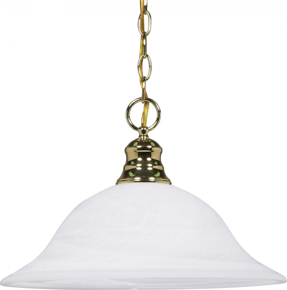 1 Light - 16" Pendant with Alabaster Glass - Polished Brass Finish