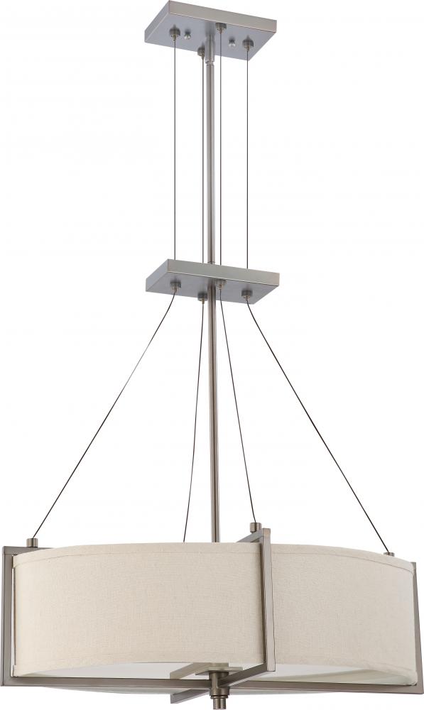 4-Light Oval Pendant Light Fixture in Hazel Bronze Finish with Khaki Shade/Cream Diffuser and (4)