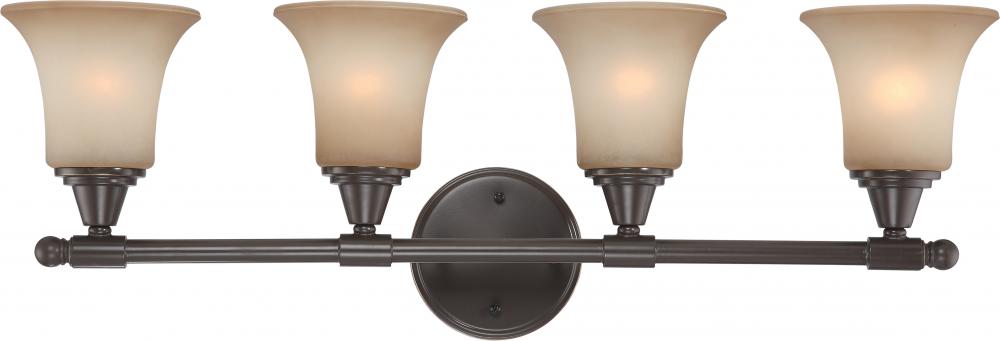 4-Light Vanity Fixture in Vintage Bronze Finish with Auburn Beige Glass