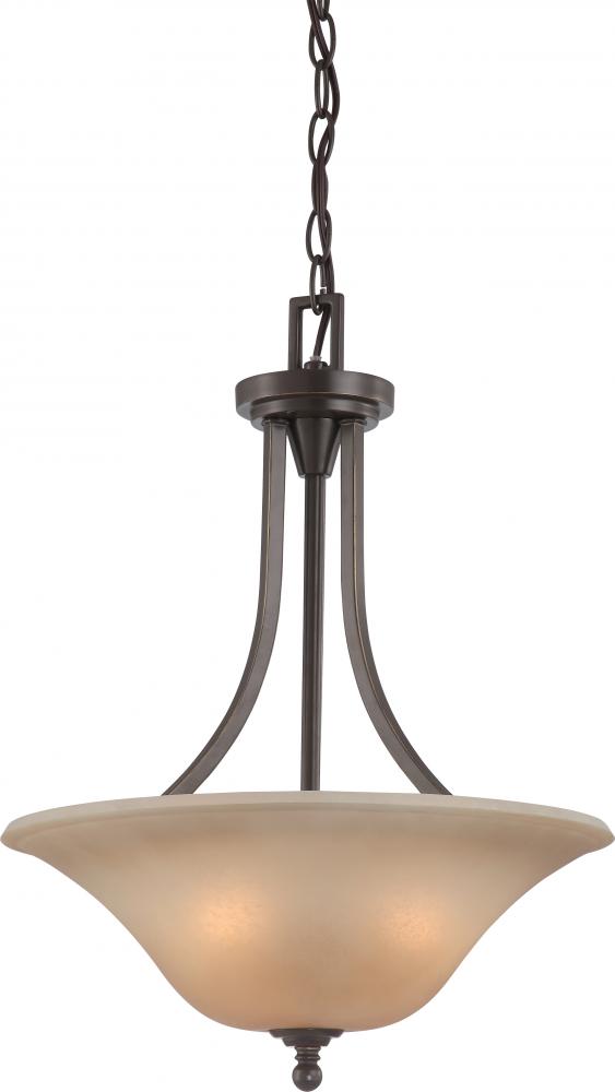 3-Light Pendant Light Fixture in Vintage Bronze Finish with Auburn Beige Glass