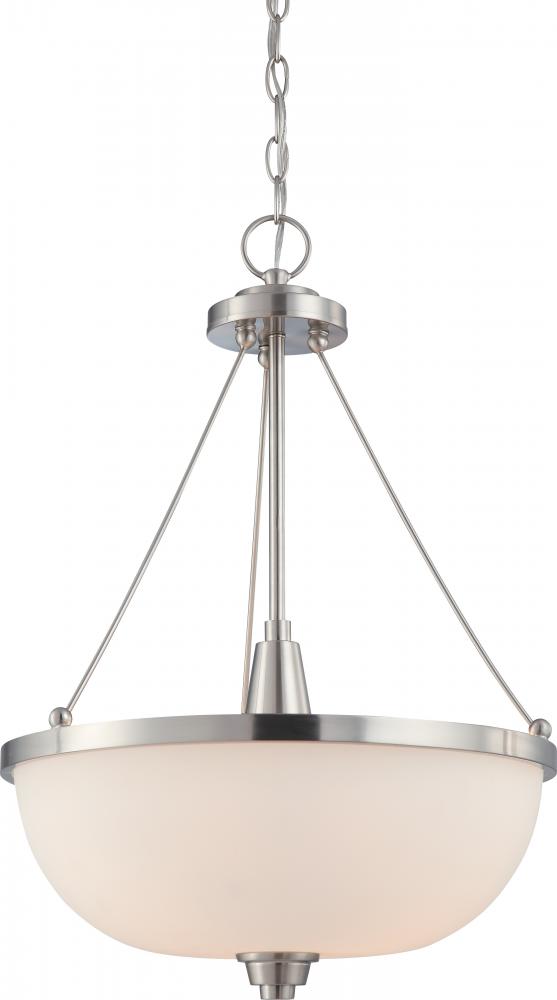 Helium - 3 Light Pendant with Satin White Glass - Brushed Nickel Finish