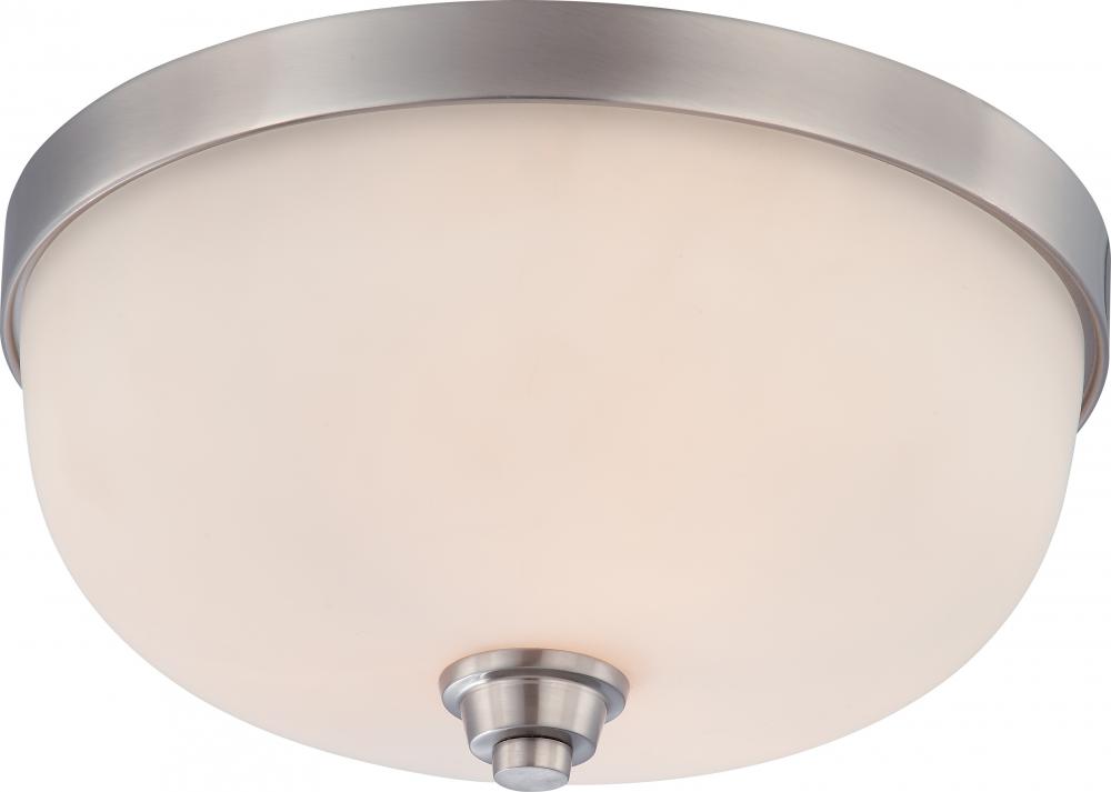 Helium - 3 Light Flush Dome with Satin White Glass - Brushed Nickel Finish