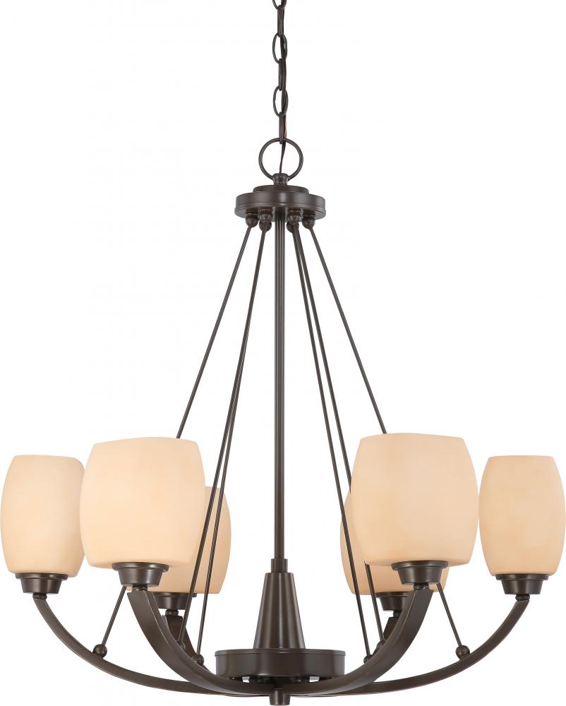 6-Light Chandelier in Vintage Bronze Finish with Cream Beige Glass