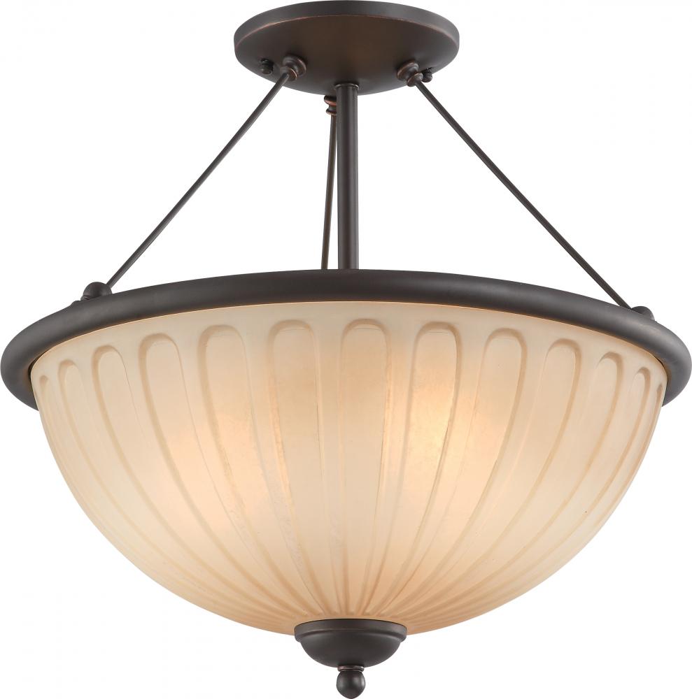 Carousel - 3 Light Semi Flush Fixture w/ Auburn Beige Glass