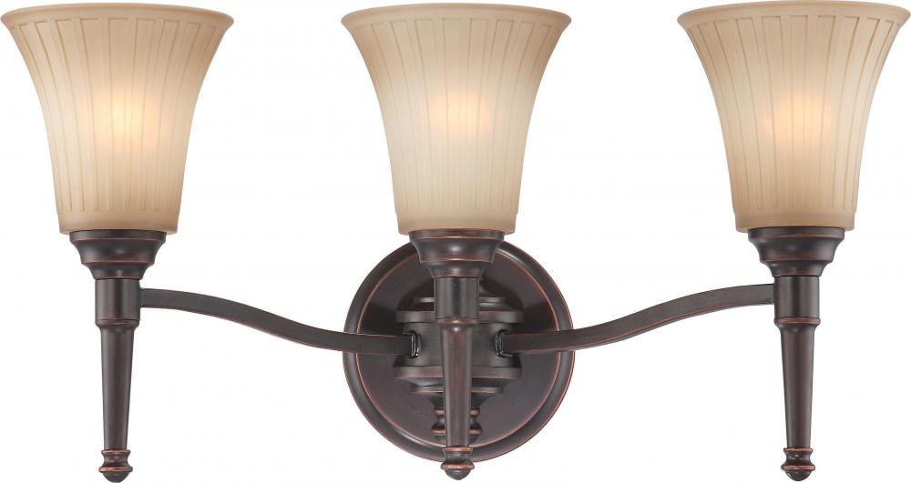 3-Light Vanity Light Fixture in Georgetown Bronze Finish with Sienna Glass