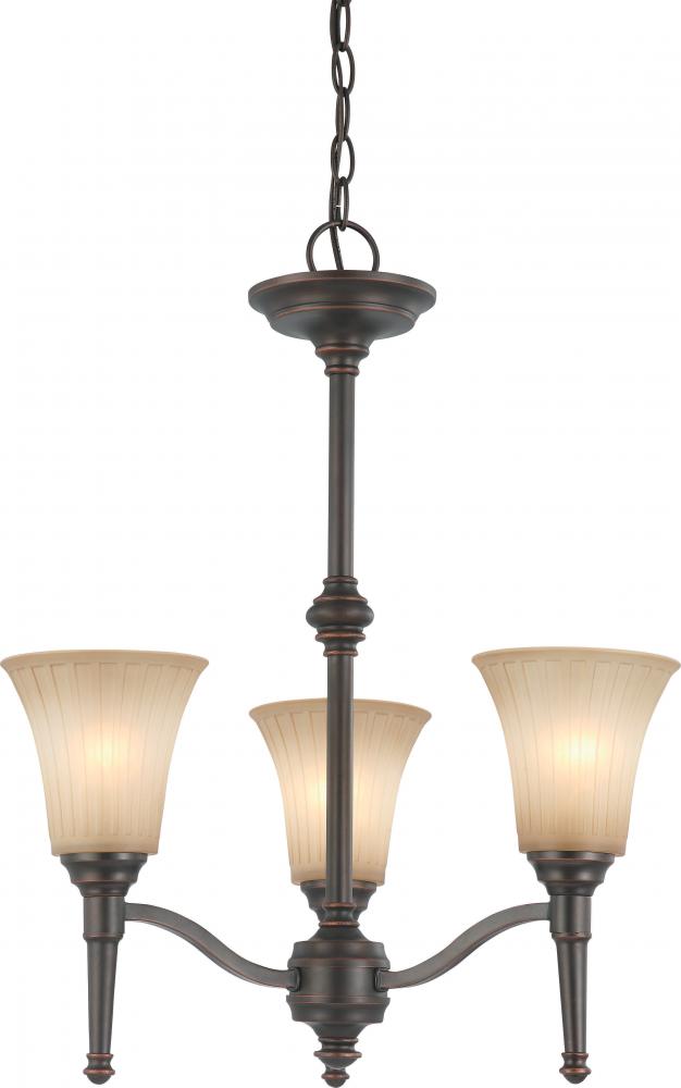 3-Light Small Chandelier in Georgetown Bronze Finish with Sienna Glass