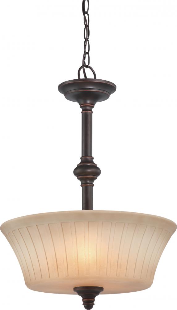 3-Light Pendant Light Fixture in Georgetown Bronze Finish with Sienna Glass