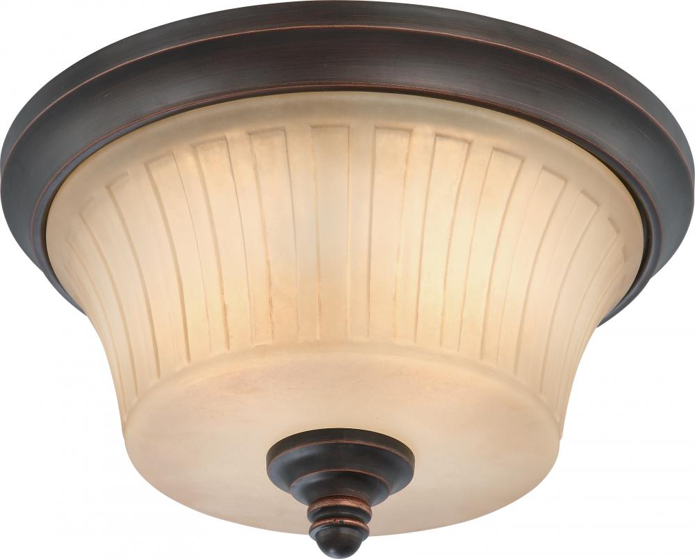 2-Light Flush Mount Dome Lighting Fixture in Georgetown Bronze Finish with Sienna Glass