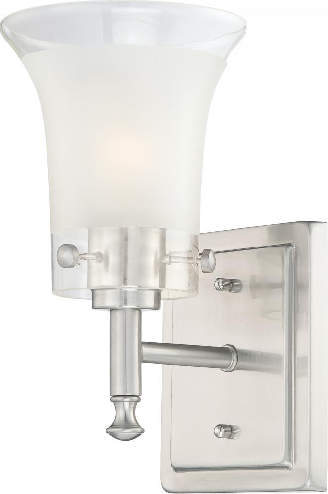 1-Light Vanity Fixture in Brushed Nickel Finish with Clear Outer & Frosted Inner Glass