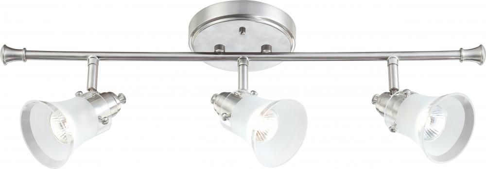 3-Light Fixed Track Lighting Fixture in Brushed Nickel Finish with Clear Outer & Frosted Inner Glass