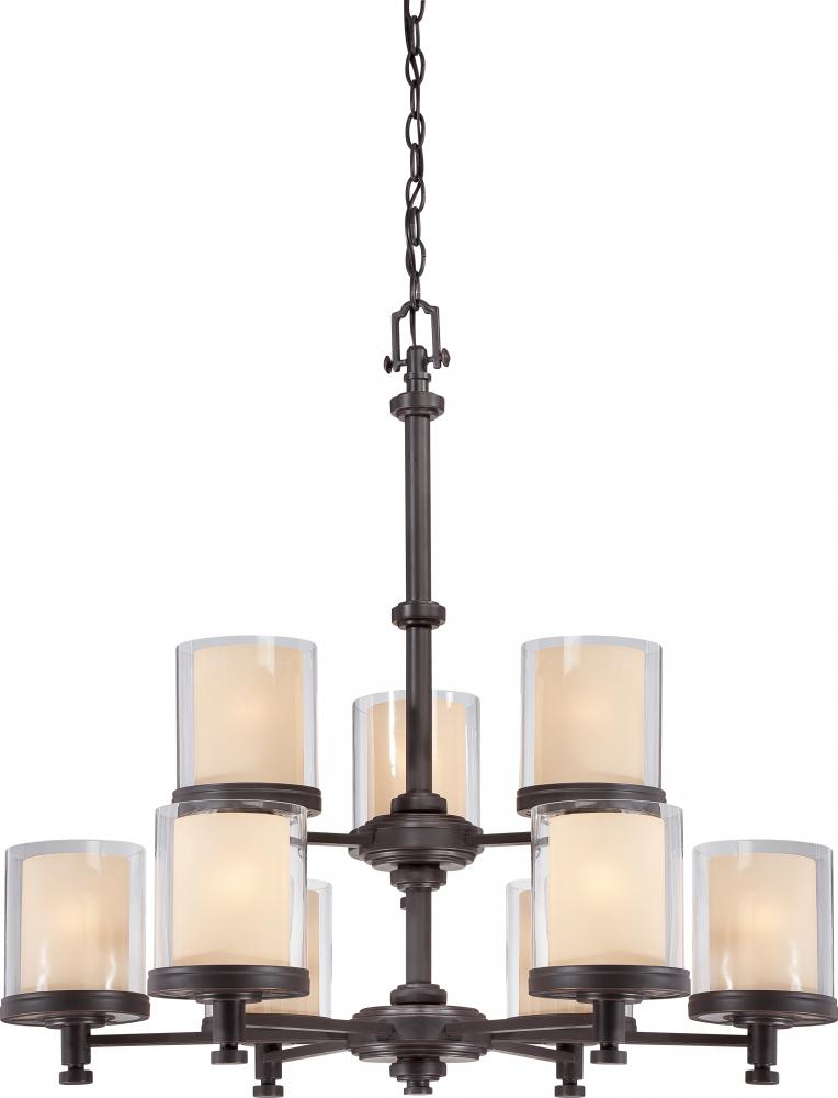 Decker - 9 Light Chandelier w/ Clear & Cream Glass