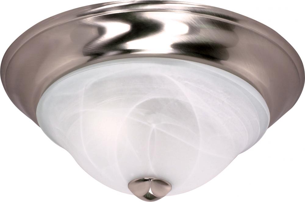 2-Light Medium Dome Flush Mount Lighting Fixture in Brushed Nickel Finish with Alabaster Glass and